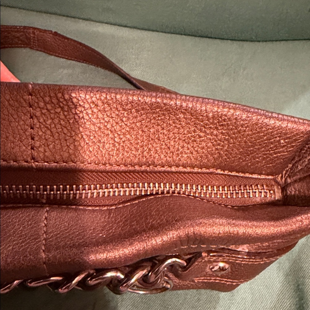 Coach Brown Pebbled Leather Shoulder Bag with Chain Trim - Picture 6 of 11